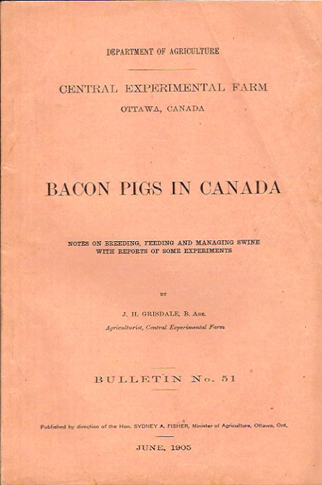 Item #1615 Bacon Pigs in Canada. Notes on Breeding, Feeding, and Managing Swine with reports of Some Experiments. J. H. Grisdale.