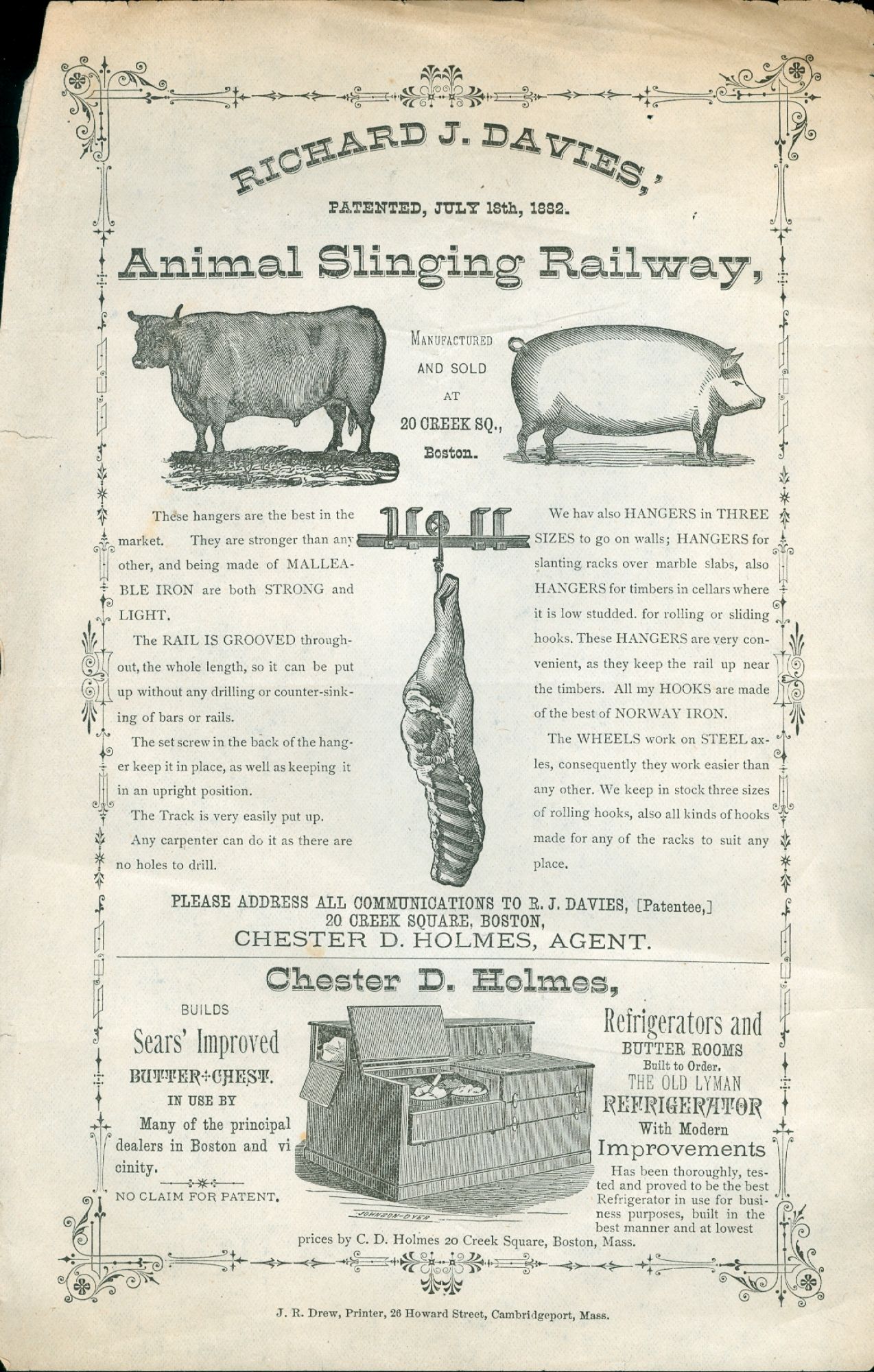 Item #3259 Animal Slinging Railway and Refrigerators. Richard J. Davies, Chester D. Holmes.