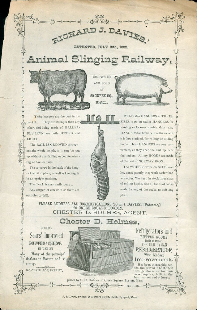 Item #3259 Animal Slinging Railway and Refrigerators. Richard J. Davies, Chester D. Holmes