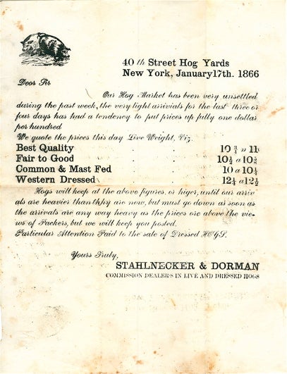 Item #3295 Two one-page typed letters on the state of the Hog Markets. Stahlnecker, Dorman