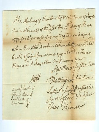 A Collection of Twenty-five Early American Tavern Licenses and Related Documents from Southern Vermont and Connecticut.