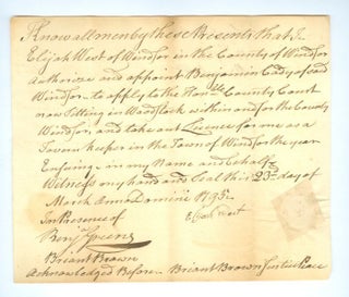 A Collection of Twenty-five Early American Tavern Licenses and Related Documents from Southern Vermont and Connecticut.
