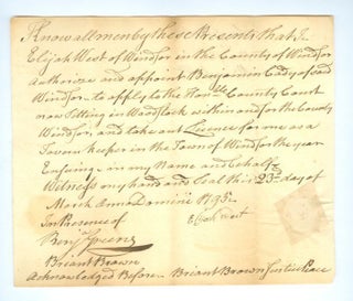 A Collection of Twenty-five Early American Tavern Licenses and Related Documents from Southern Vermont and Connecticut.
