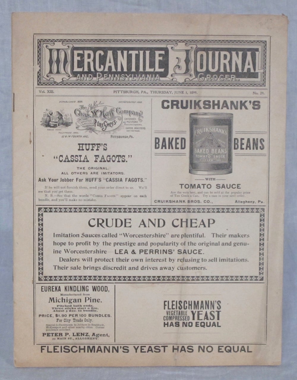 Item #3640 Mercantile Journal and Pennsylvania Grocer. Vol. XIII No. 29, Pittsburgh, PA., Thursday, June 1, 1899. Mercantile Journal, Pennsylvania Grocer.