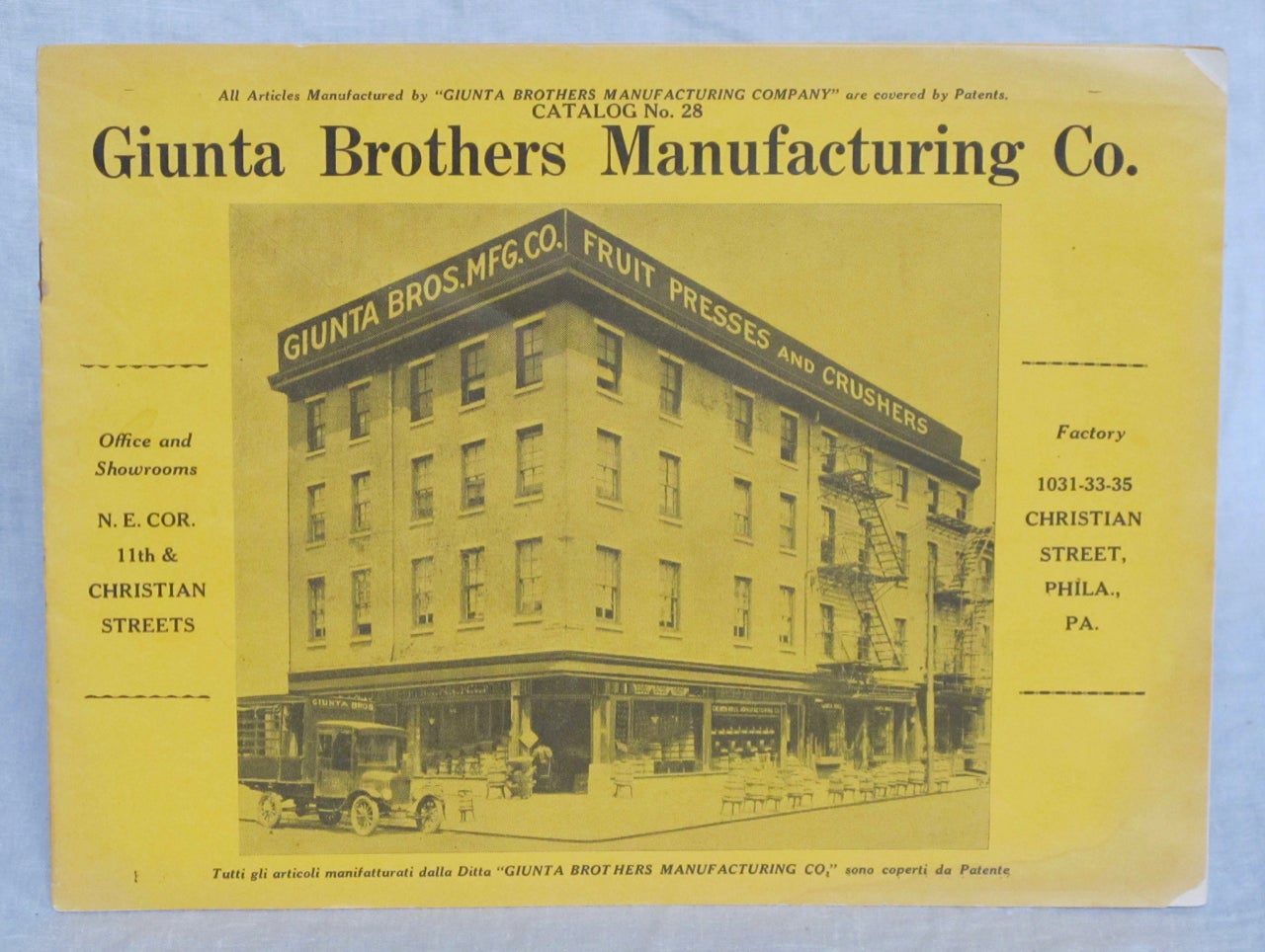 Item #3645 Giunta Brothers Manufacturing Co. Catalog No. 28. Giunta Brothers Manufacturing Co.