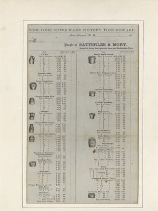 New York Stone Ware Pottery, Fort Edward, N.Y. Bought of Satterlee & Mory, Dealers in Every Description of Stone and Rockingham Ware.