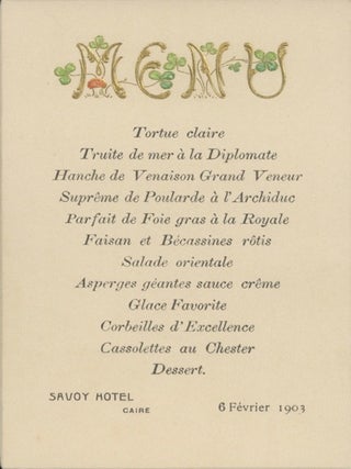A collection of late 19th and early 20th century Egyptian Menus.
