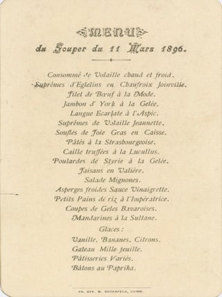 A collection of late 19th and early 20th century Egyptian Menus.