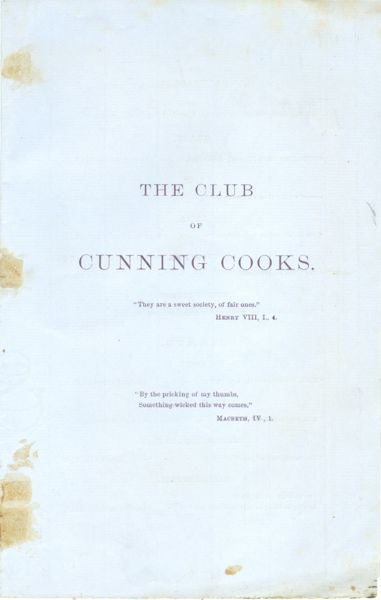 Item #3866 The Club of Cunning Cooks. [with:] The Lenten Council of Ten. Menus