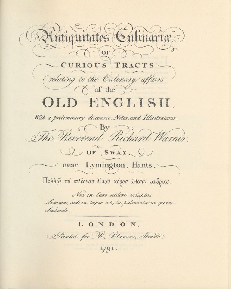 Item #4950 Antiquitate Culinariae; or Curious Tracts relating to the Culinary affairs of the Old...