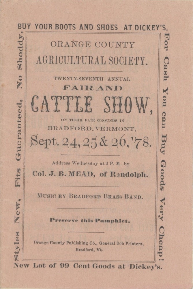 Item #6264 Twenty-Seventh Annual Fair and Cattle Show, on their fair grounds in Bradford,...