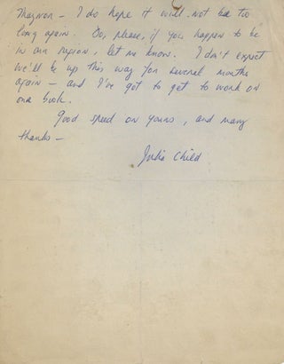Autograph Letter Signed ("Julia Child"), to Mrs. Fairbanks.