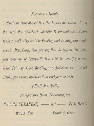 The Old Virginia Cook Book of 600 tested and proved recipes: furnished by noted Virginia housewives, few, if any, having ever before appeared in print. Published under the auspices of the Ladies' Auxiliary of the Y.M.C.A., Petersburg, VA.