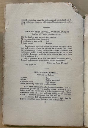 Practical Italian Recipes for American Kitchens. Sold to Aid the Families of Italian Soldiers. [By Julia Lovejoy Cuniberti.]