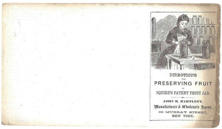 Item #7665 Directions for preserving fruit in Squire's Patent Fruit Jar. Handbill –...