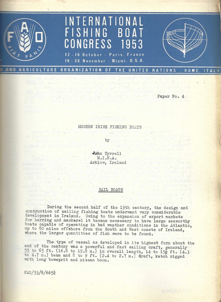 Item #7947 [Papers of the] International Fishing Boat Congress 1953. 12-16 October Paris, France,...