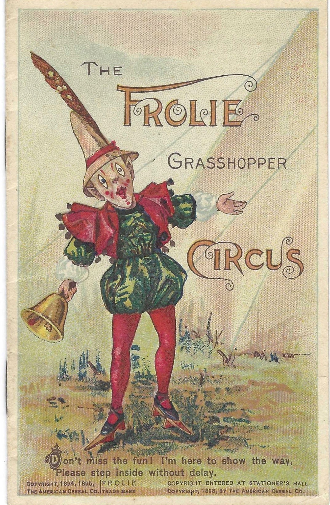 Item #8248 The Frolie Grasshopper Circus. Quaker Oats, American Cereal Co, Il. Chicago.