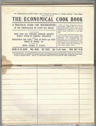 The Economical Cook Book: a practical guide for housekeepers in the preparation of every day meals, containing more than one thousand domestic recipes, mostly tested by personal experience, with suggestions for meals, lists of meats and vegetables in season, etc.