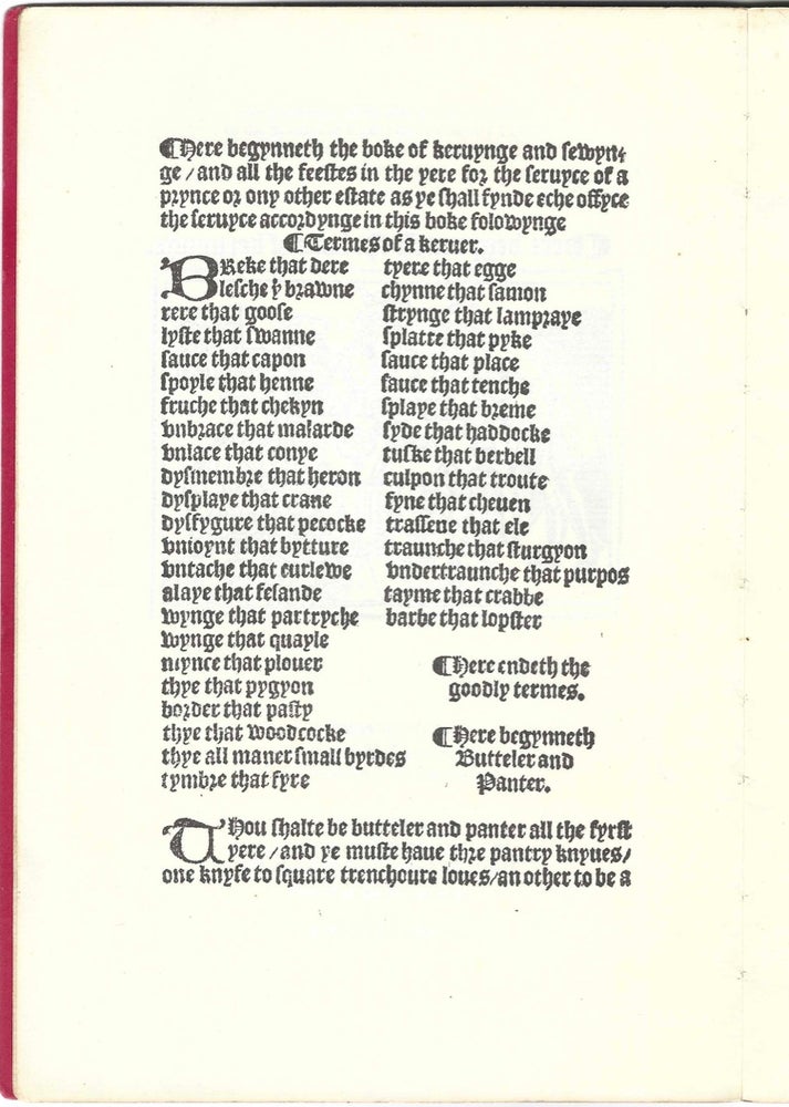 Item #8567 The Book of Keruynge. London 1508. [Book of Kervynge, Book of Carving; facsimile]....