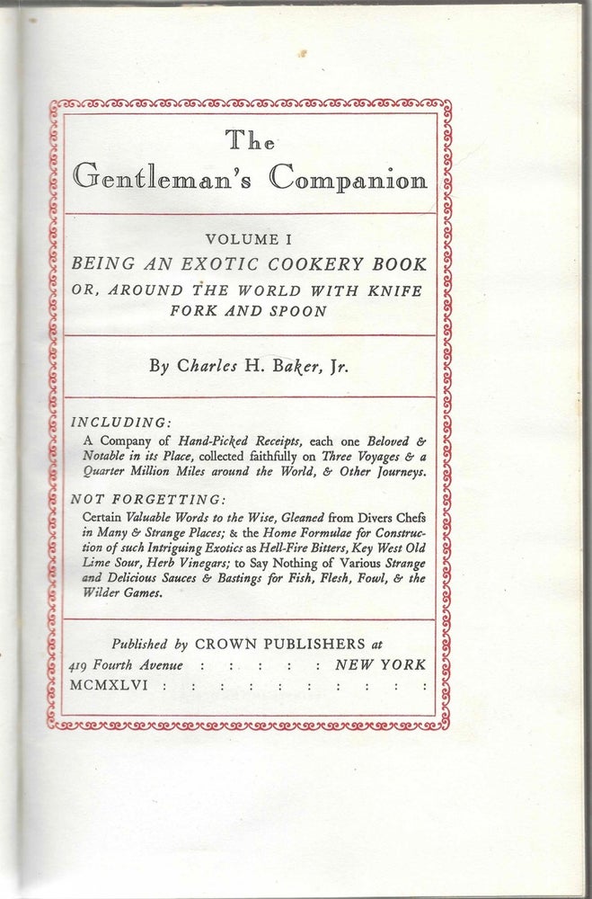 Item #8636 Gentleman's Companion, An Exotic Cookery Book [with] An Exotic Drinking Book. Charles...