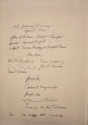 [Original scrapbook and manuscript notes for the Guerriere Dinners. With:] A Brief History [of the Club], by Robert Fiske Bradford.