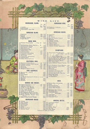 Bill of Fare. Grand Hotel Ltd., Yokohama, Japan. Louis Eppinger, Manager.Wednesday, 23rd August, 1899.