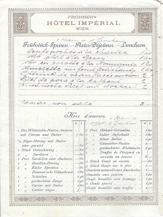 Frohner's Hotel Imperial, Wien. am 24 Januar, 1900.