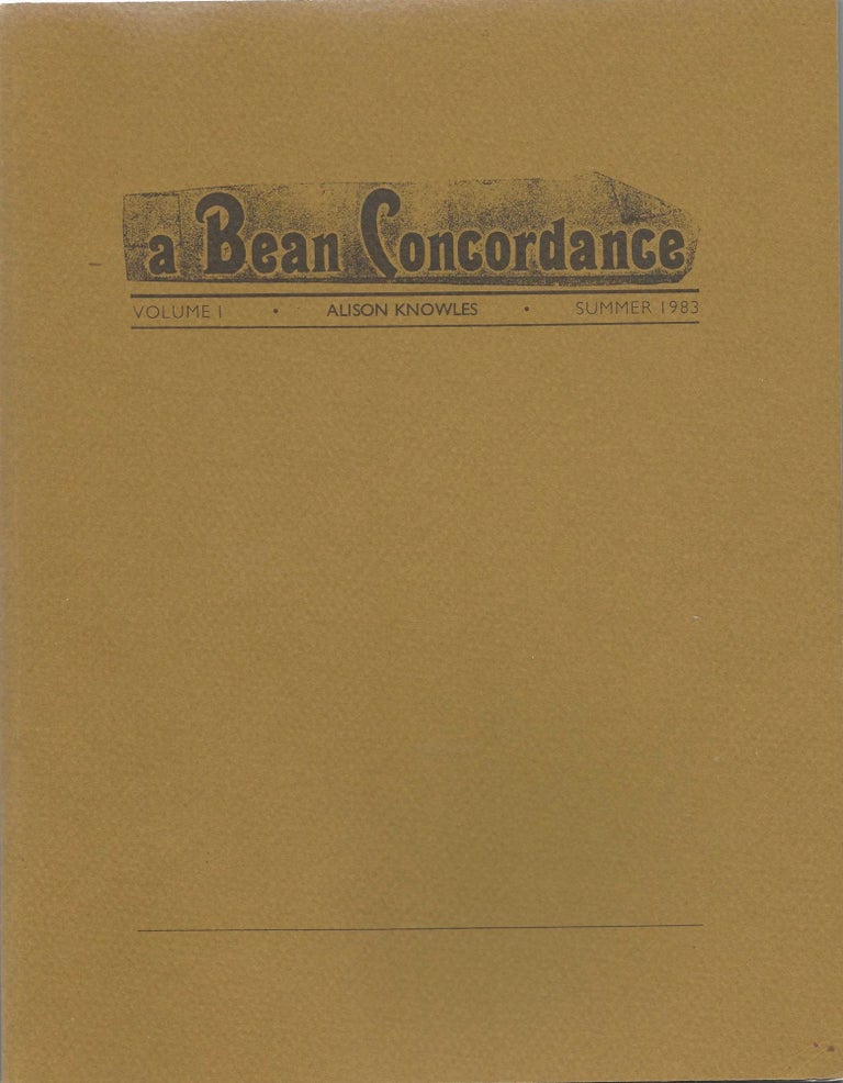 Item #9284 A Bean Concordance. Volume I. Summer 1983. Alison Knowles