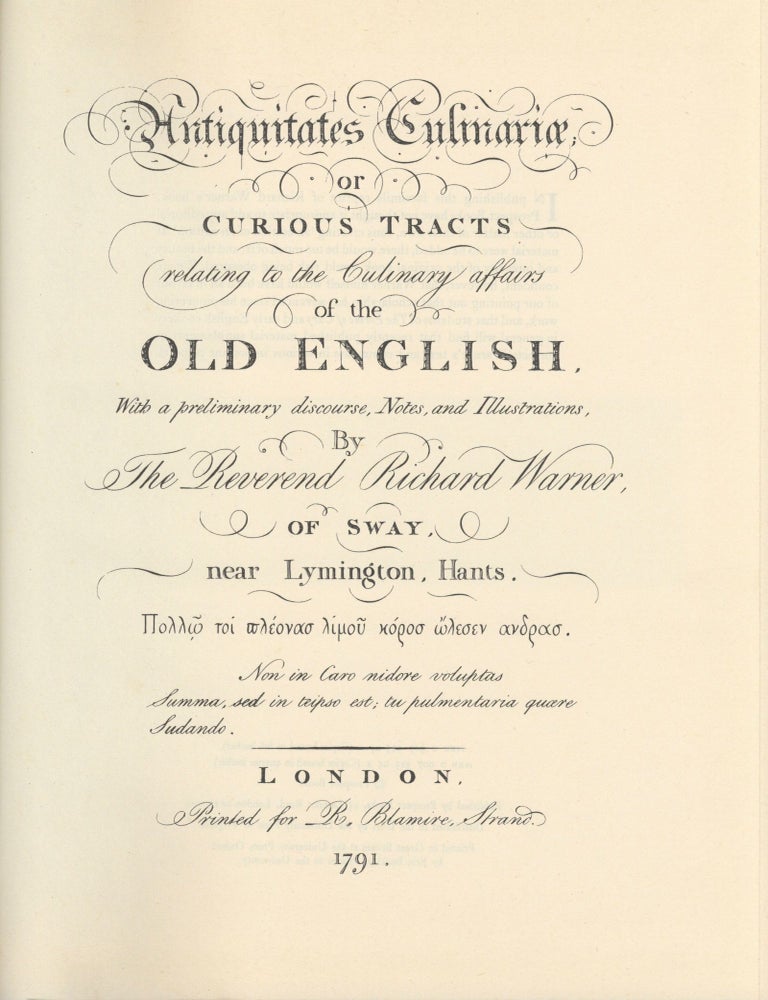 Item #9832 Antiquitates Culinariae; or Curious Tracts relating to the Culinary affairs of the Old...